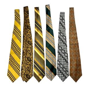 Vintage 70s Mens Tie Bundle Lot 6 Resilio Villa Di Oro Geometric Paisley Retro